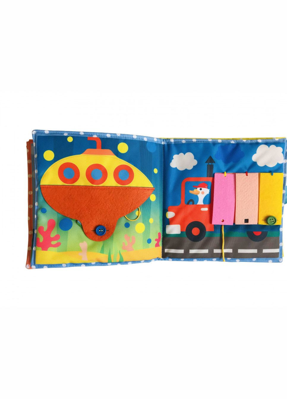 Текстильна розвиваюча книга для малят "Машинка" 403662 Bambini (302385341)