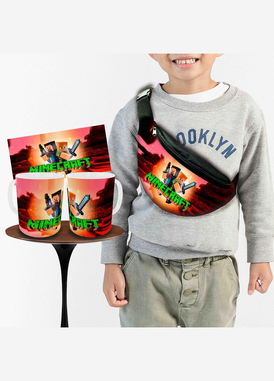 Набор: детская сумка-бананка+кружка Майнкрафт «Minecraft» 32х15см, бананка для мальчика через плечо на подарок (0280) No Brand (319760409)