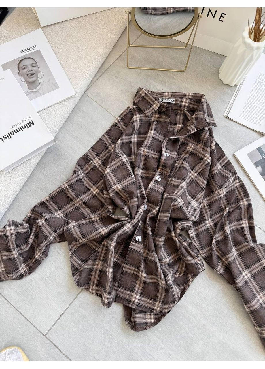 Темно-бежевая повседневный рубашка в клетку KaraMix с длинным рукавом