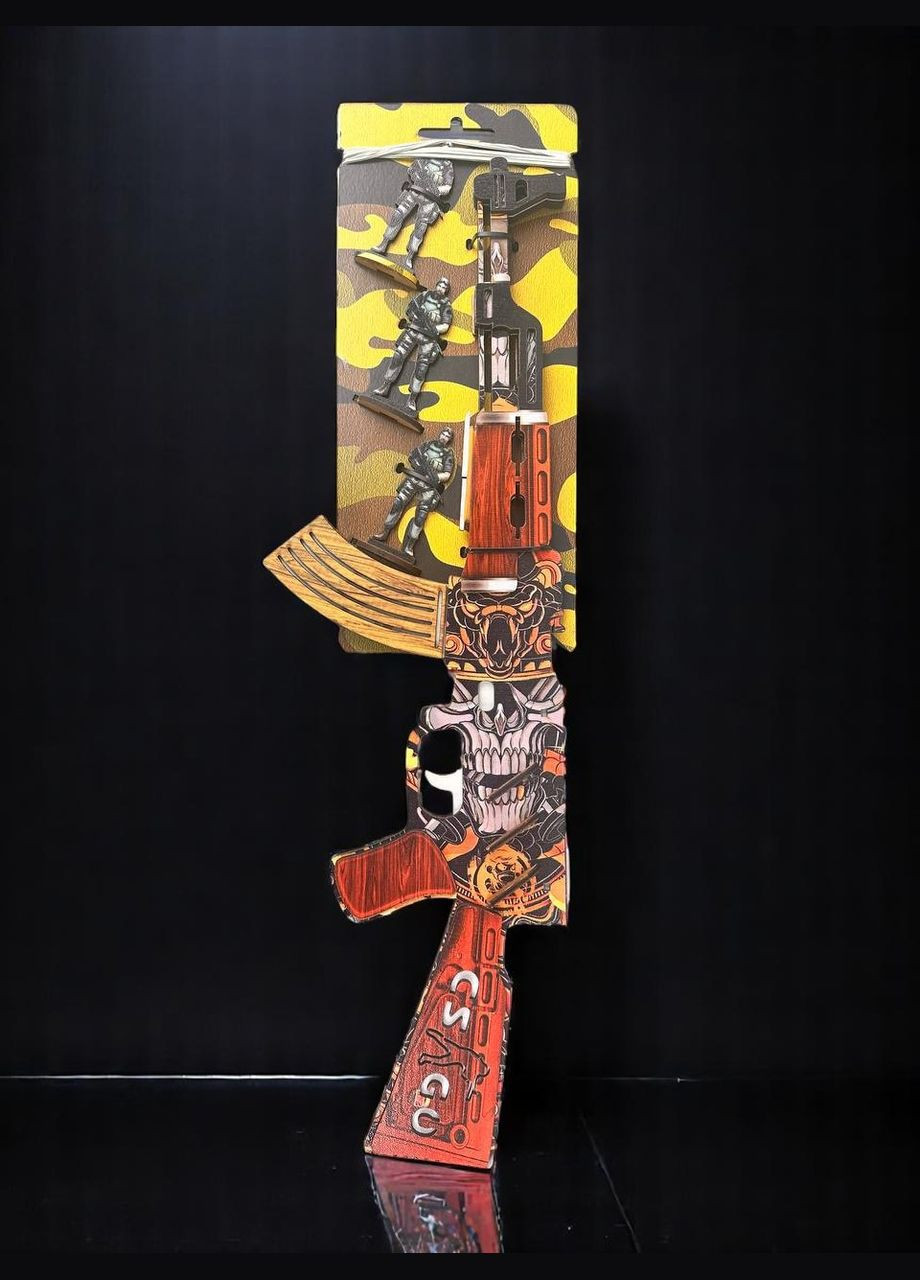 Дерев'яний Автомат-Гумкостріл AK -47 + 3 мішені із STANDOFF 2,CS GO іграшкова зброя №2 No Brand (330774612)