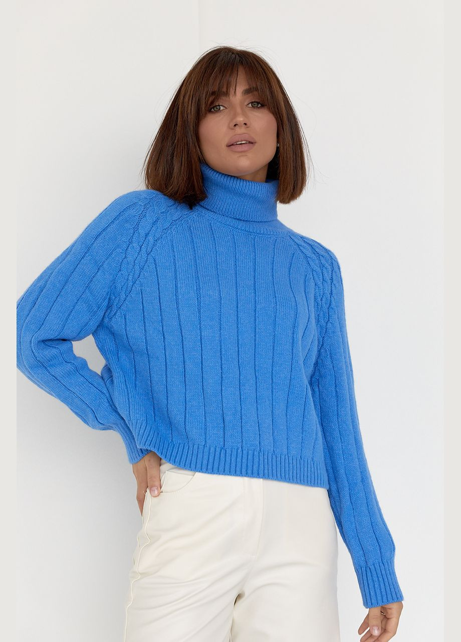 Синий демисезонный женский вязаный свитер с рукавами-регланами 01031 Lurex