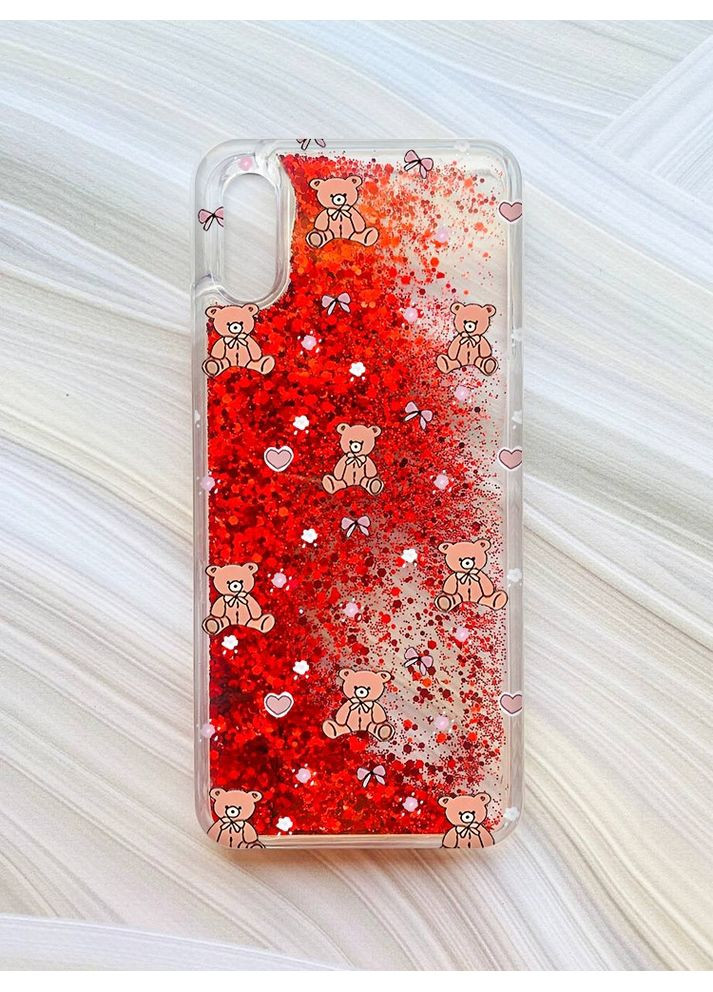 Чохол з плаваючими червоними блискітками на Xiaomi Redmi 9A Медвежата (принт 418) Creative (361112888)