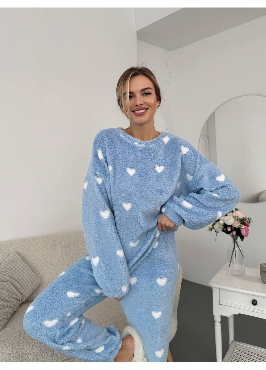Женский теплый домашний костюм в сердце голубого цвета 35916 No Brand (368726743)