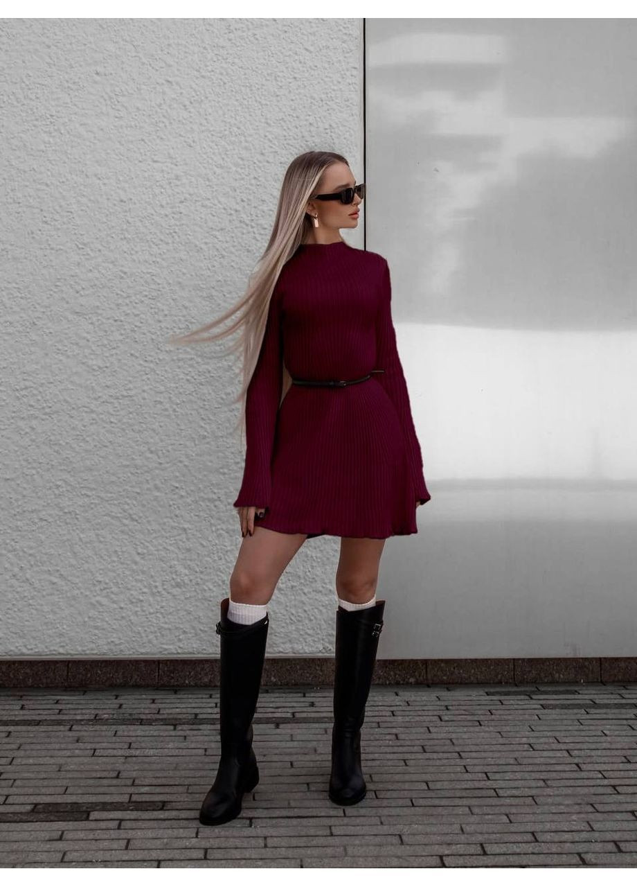 Бордовое повседневный, вечернее, кэжуал, деловое женское платье клеш No Brand однотонное