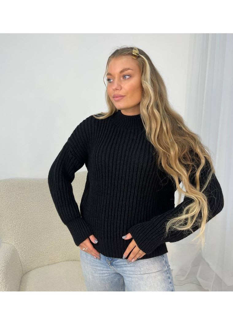 Чорний демісезонний жіночий теплий светр великої в'язки кофта в'язана oversize, однотонний вільного крою No Brand
