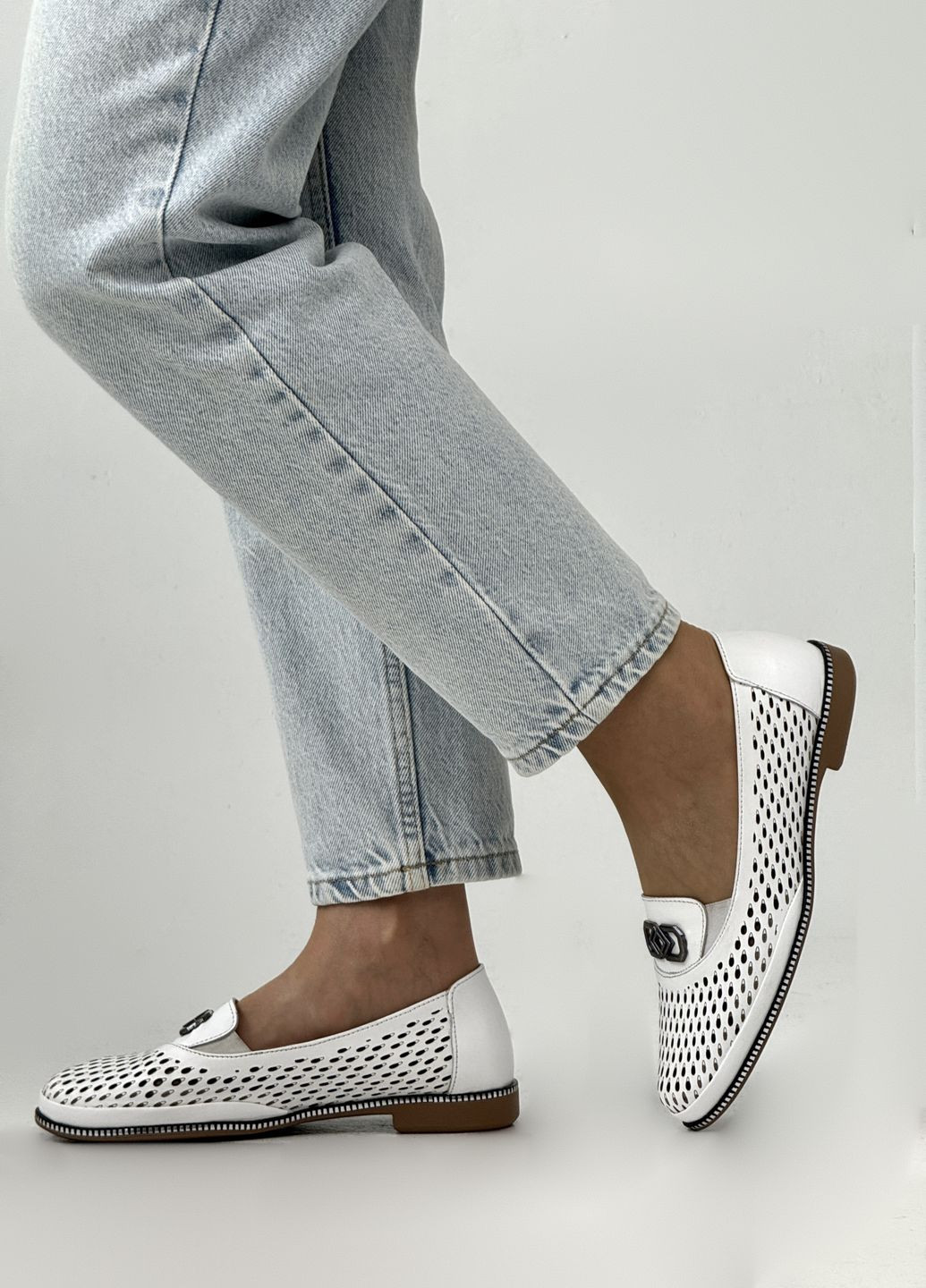 Женские балетки женские кожаные на полную ногу Sherlock Soon | белые натуральная кожа (334587383)