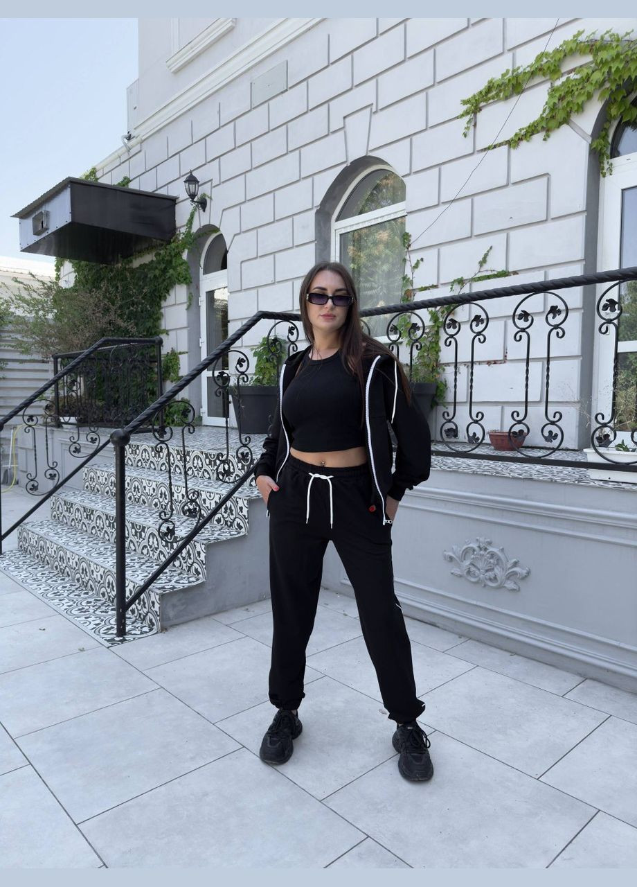 Приємний до тіла легкий спортивний костюм із якісної турецької двонитки, комфортний стильний чорний костюм 2-ка No Brand 706-1 (299740910)