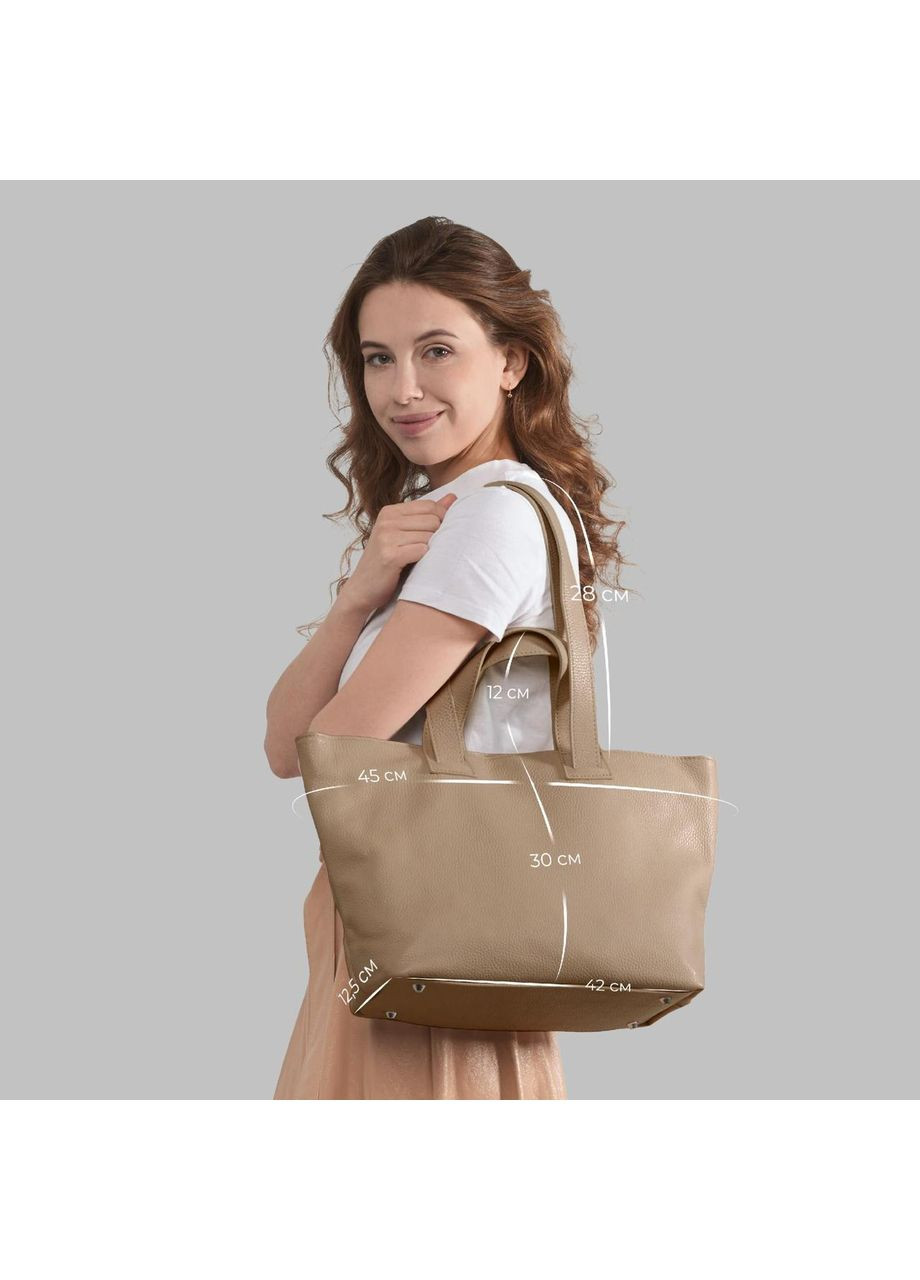 Шопер Тауп - Італійська жіноча м’яка сумка-шопер із натуральної шкіри з двома парами ручок на блискавці з підкладкою TAKEASY (358223238)