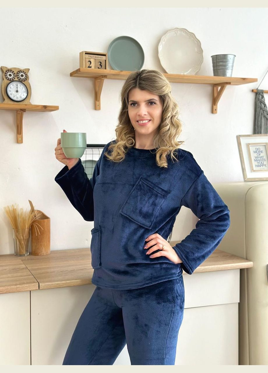 Темно-синя зимня махровий костюм з декоративними кишенями Fashion Girl