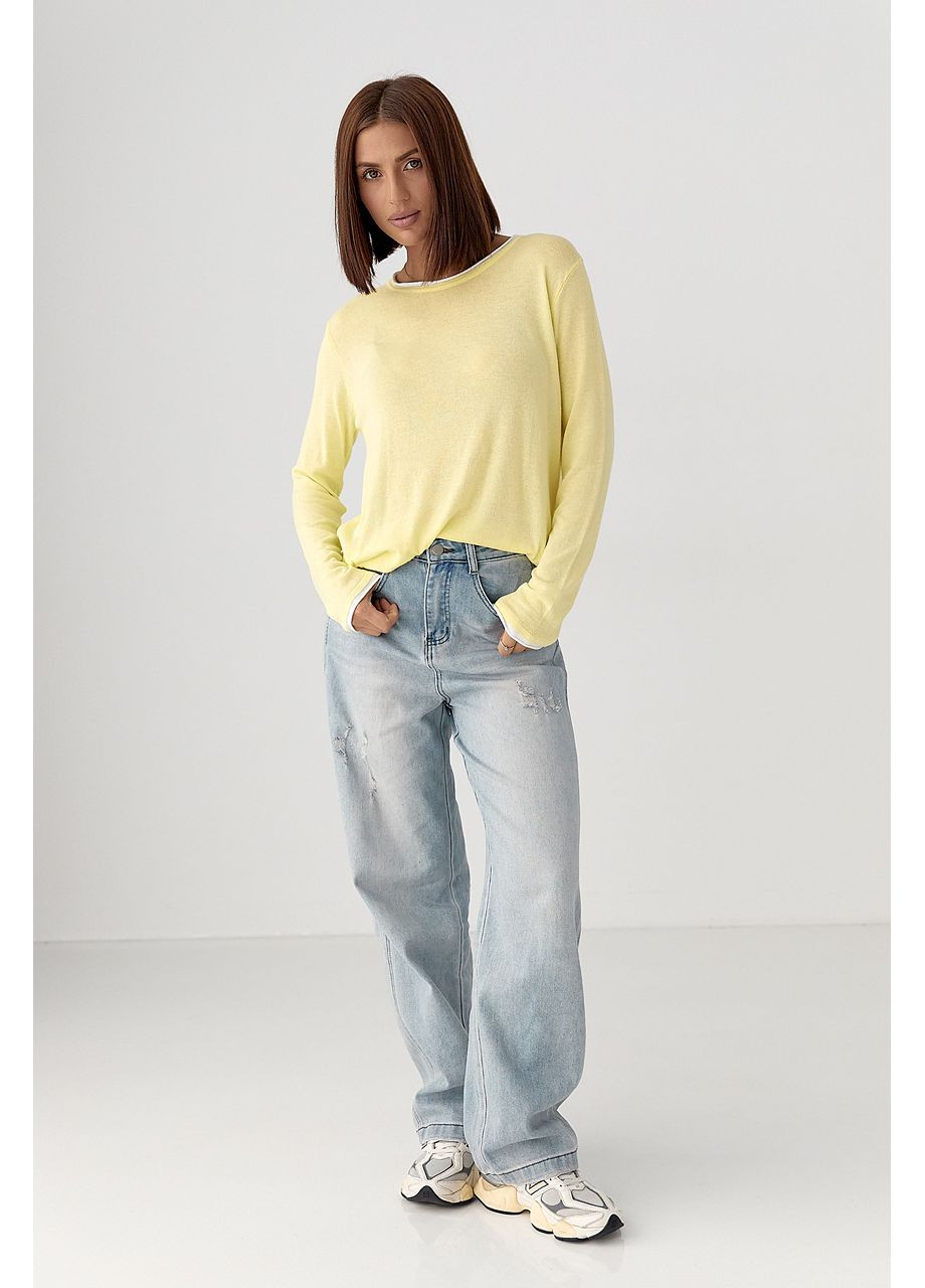 Полупрозрачный лонгслив с контрасной окантовкой - лимонный цвет Lurex (353306257)