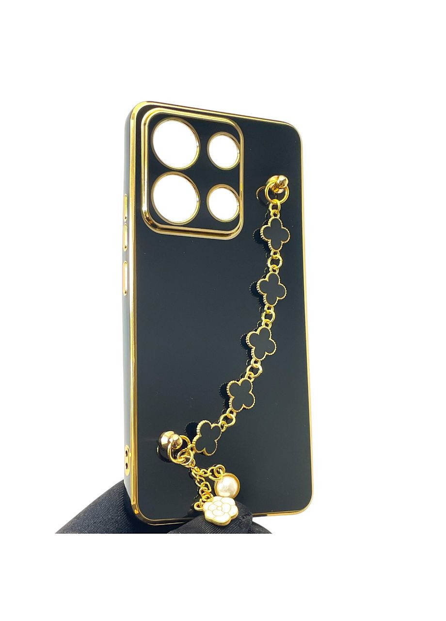 Чохол для телефона Redmi Note 13 4G жіночій із ремінцем з прикрасами та золотою окантовкою на сяомі редмі нот 13 4г чорний gs1 Xiaomi (366228613)