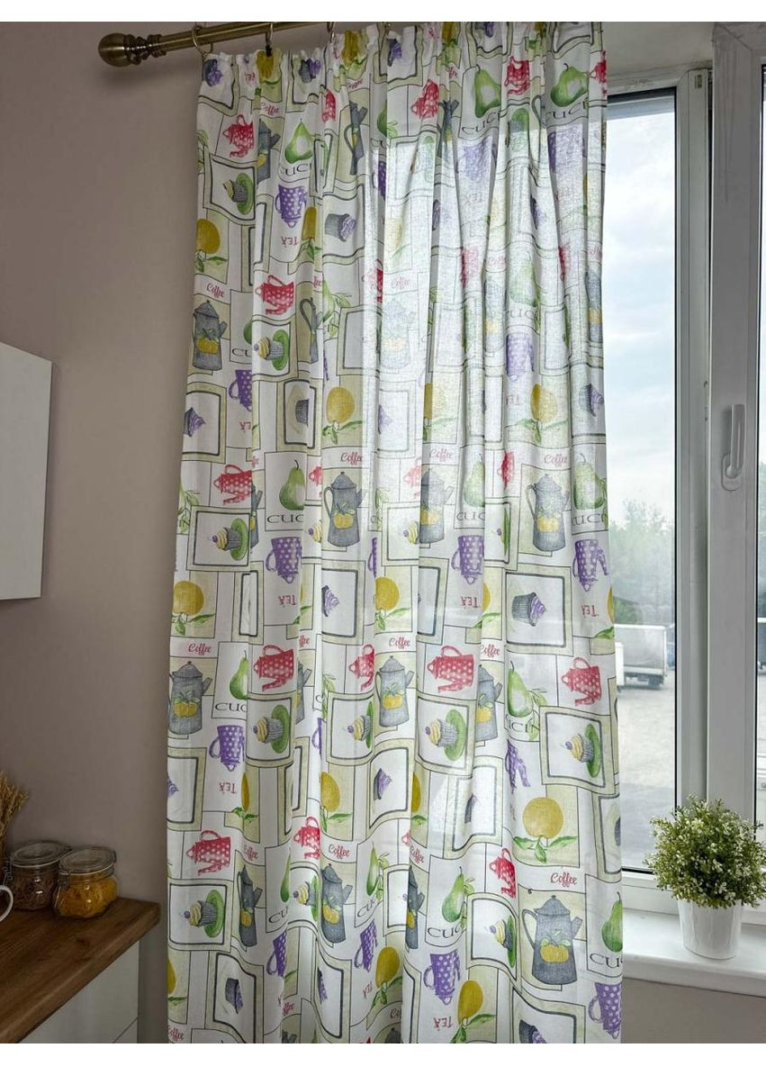 Комплект гардин Green apples 145х170 см напівпрозорі штори для дому декор штор ProDobro (369365481)