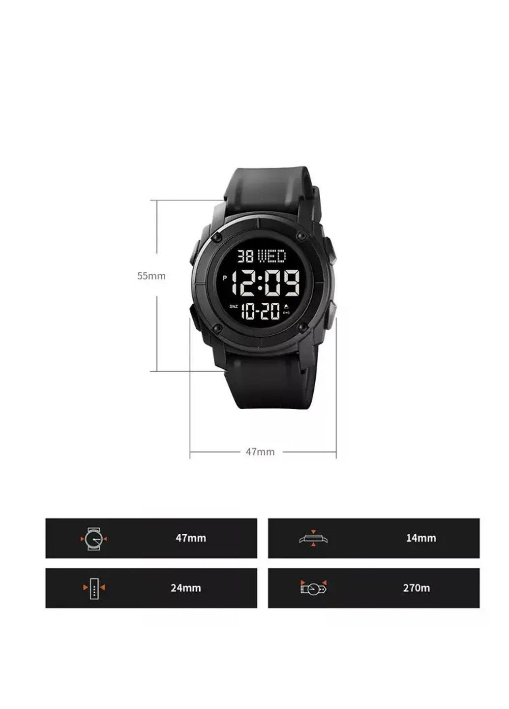 Мужские спортивные наручные часы 1853 (Черные с черным циферблатом) Skmei (314483333)