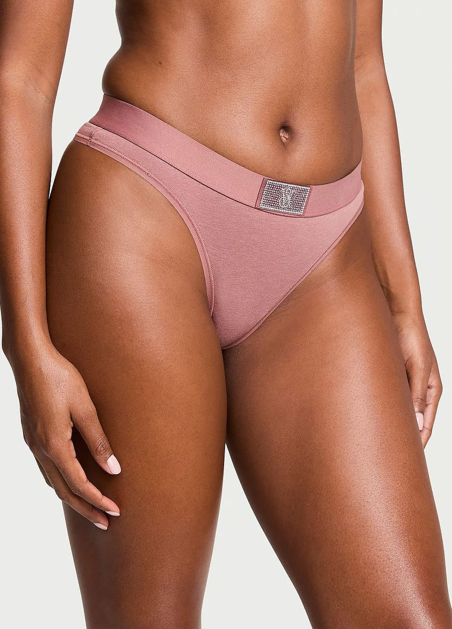 Коричневый демисезонный комплект белья (лиф+трусики стринги) logo shine patch Victoria's Secret