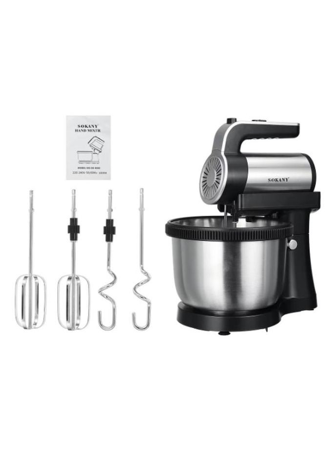 Стаціонарний міксер з чашею 4 л, 1000 Вт, 5 швидкостей, 2 насадки, віночки та гаки SK-6662 Sokany (369388055)