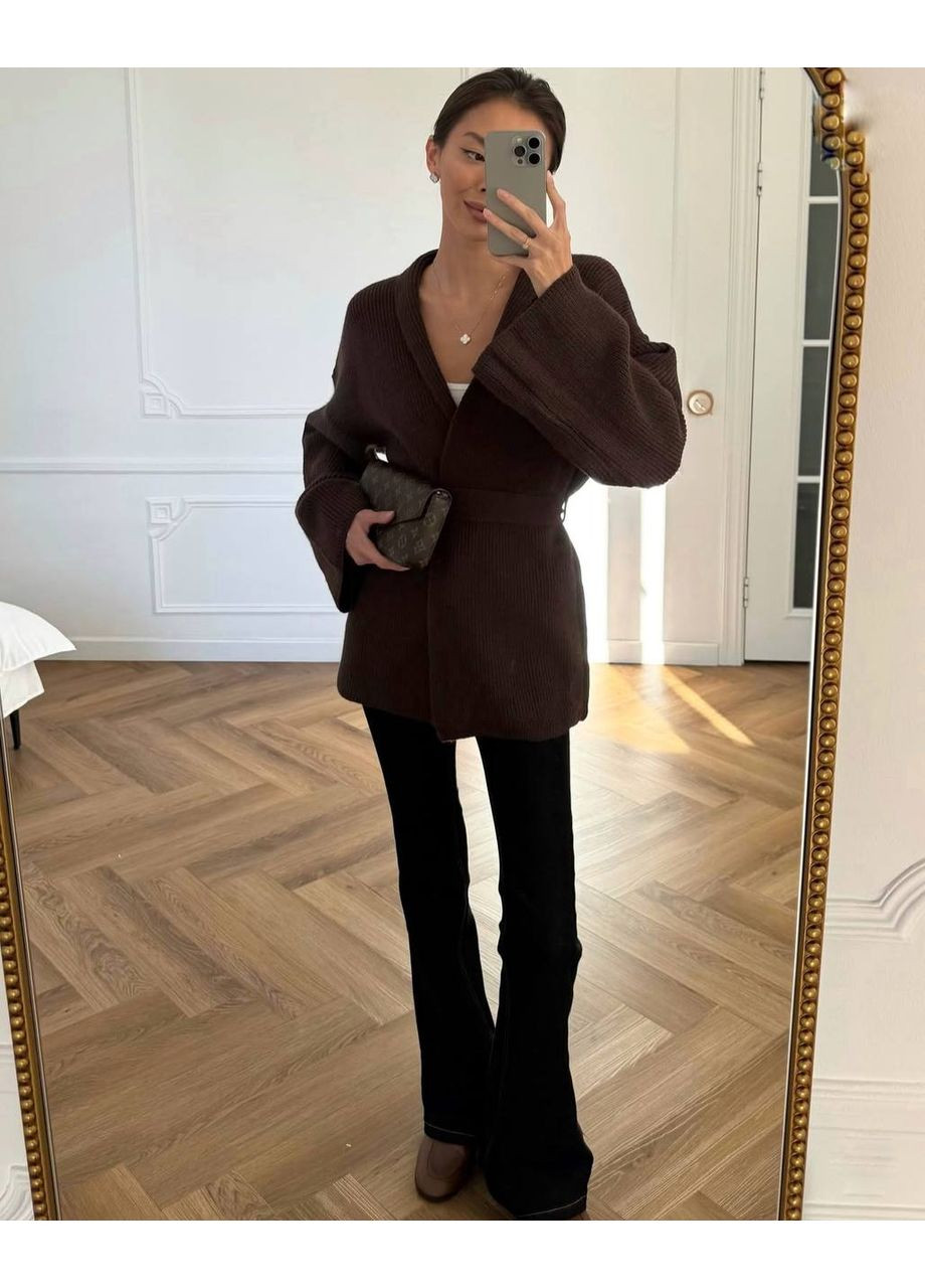 Жіночий кардиган з поясом ангора рубчик No Brand Г1469-1255/1 (356568430)