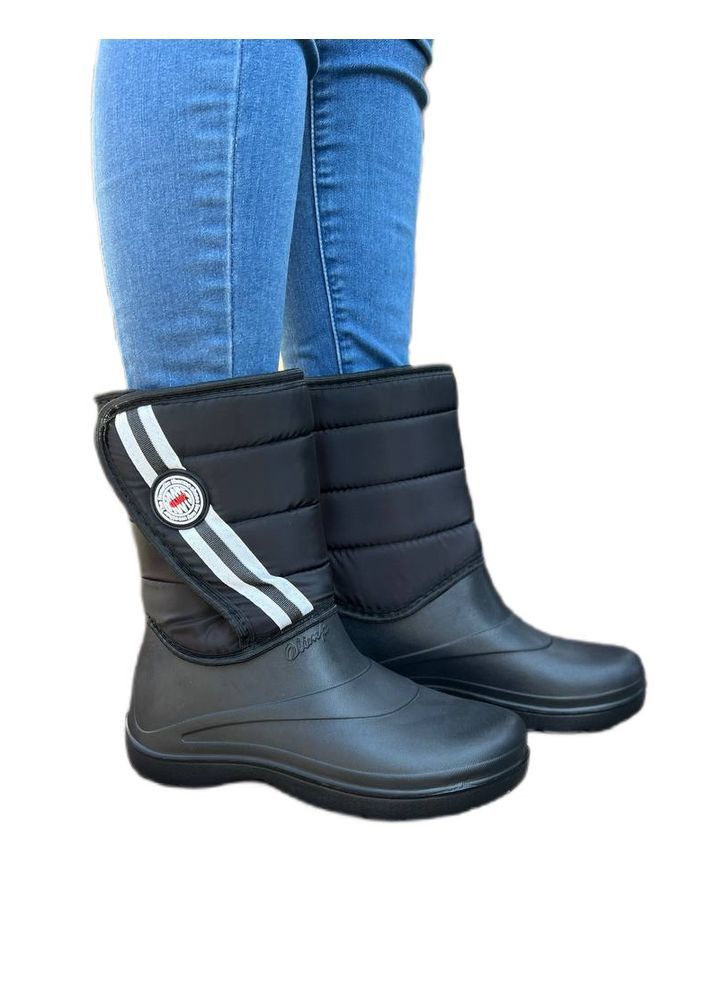 Черные женские черные дутики полусапоги липучка Olimp на липучке