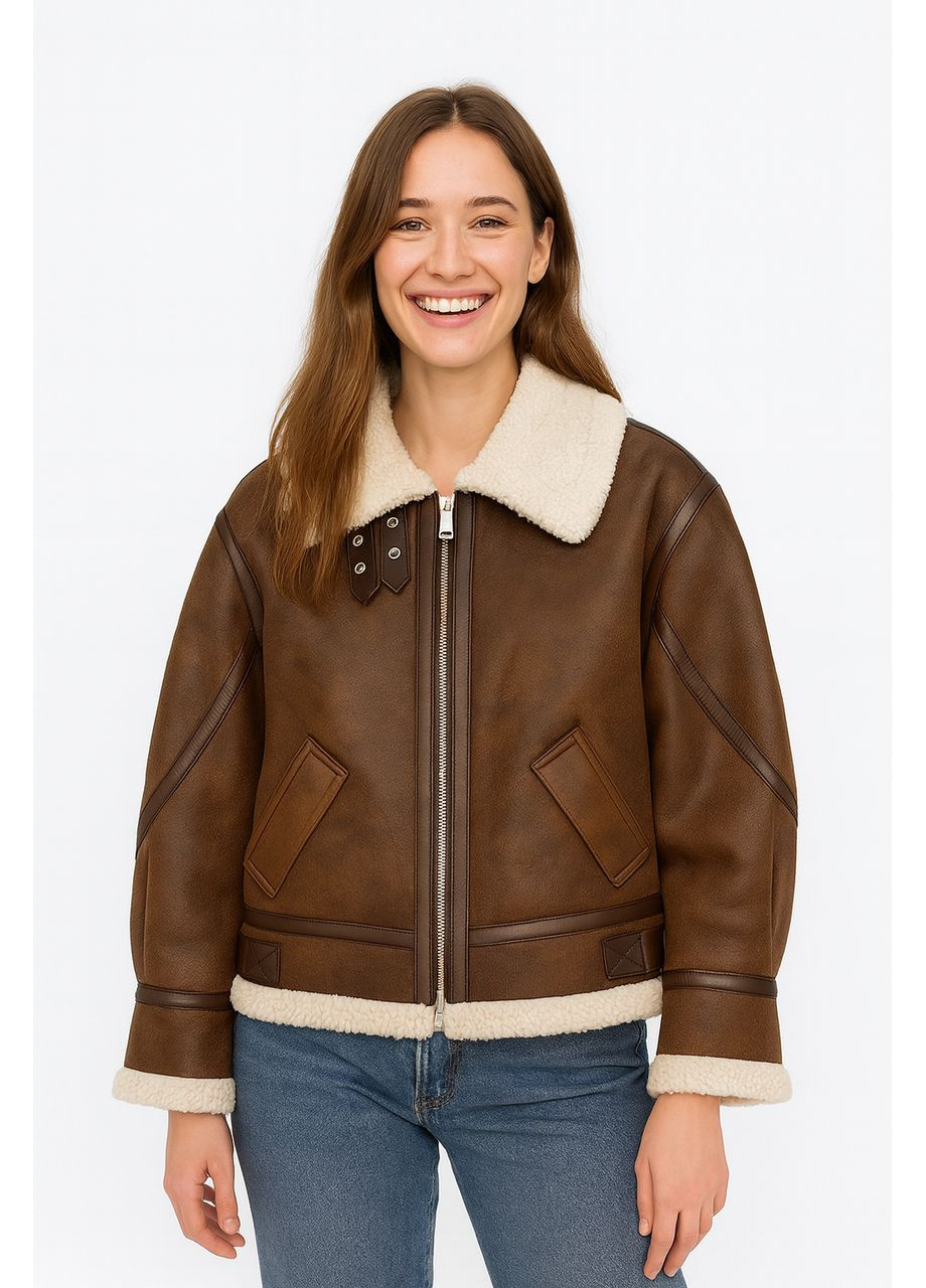 Жіноча дублянка з білим хутром світло-коричнева (262-12) M Hestovrviio (366249143)