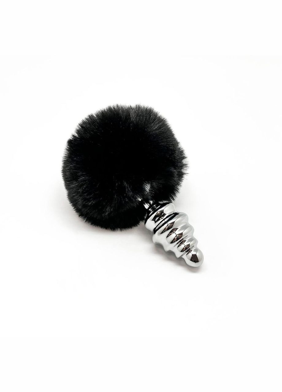 Металлическая анальная пробка Кроличий хвостик Fluffy Twist Plug M Black, диаметр 3,4 см Alive (293959557)