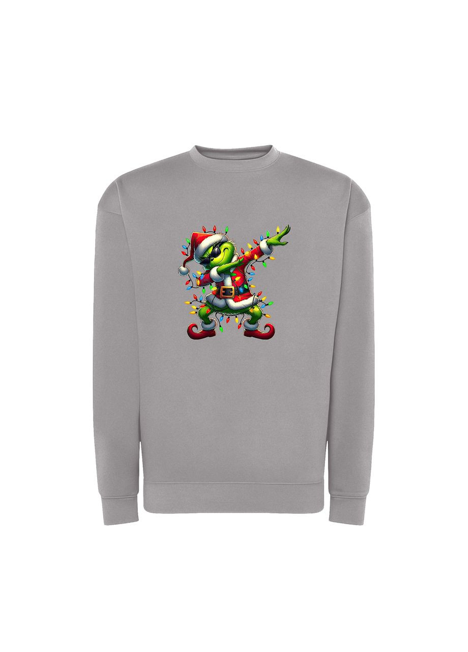 Темно-сірий новорічний світшот з принтом "грінч на вайбі". the grinch (10114802913) ТiШОТКА (368570831)