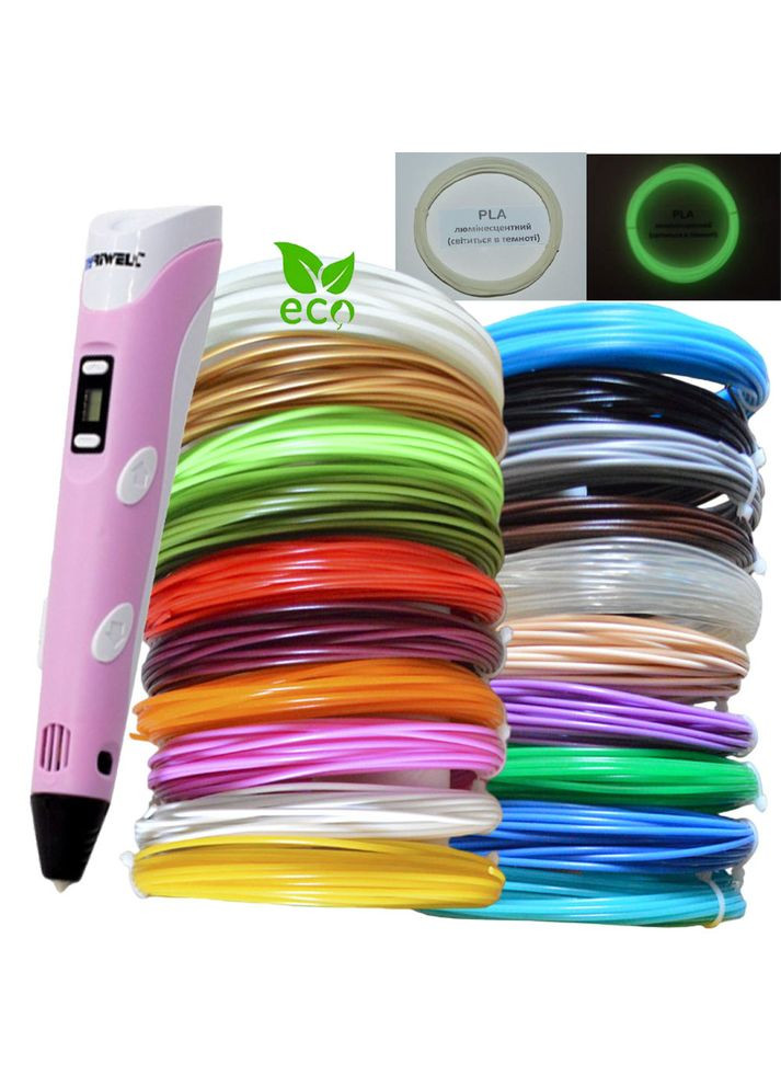 3D ручка RP100B з набором пластику 20 кольорів 200 метрів Рожева MyRiwell (364507503)