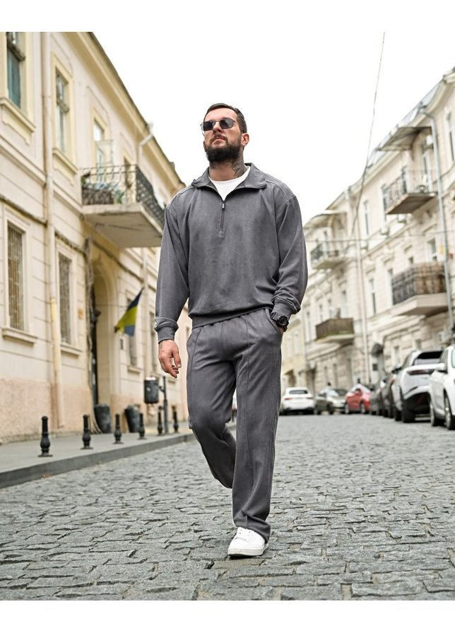 Сірий демісезонний чоловічий замшевий костюм No Brand