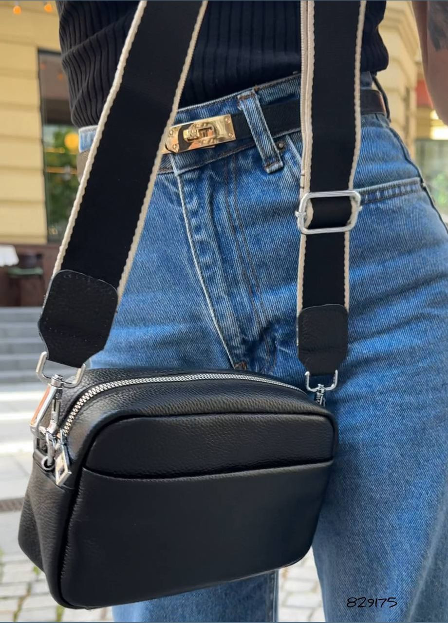 Жіночі стильна сумка крос боді чорний колір натуральна шкіра No Brand (346122909)