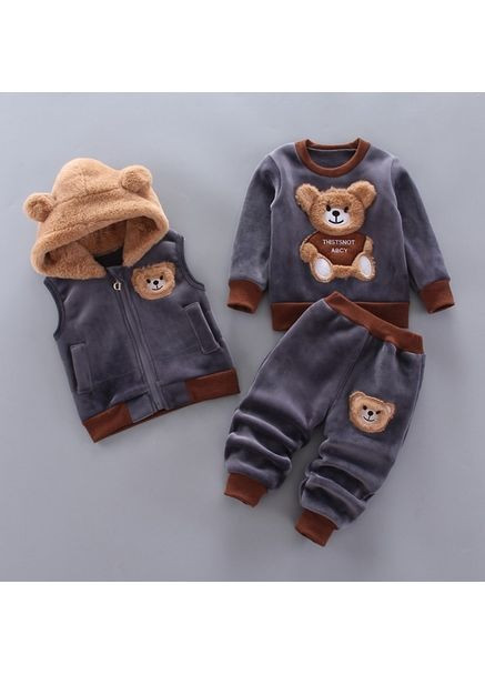 Комбинированный демисезонный костюм тройка bear серый 1573 No Brand