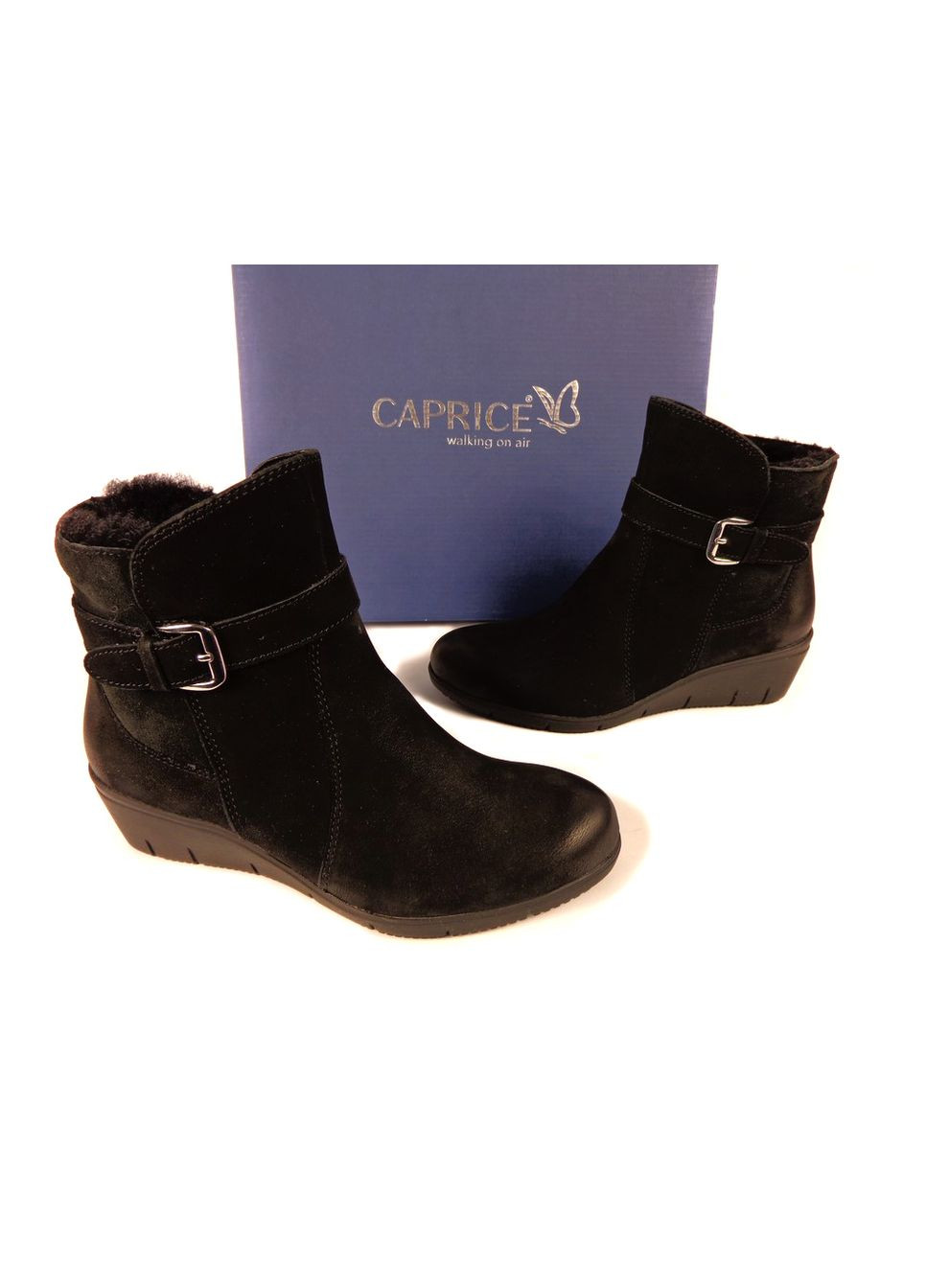 Зимние кожаные женские зимние ботинки на танкетке,, германия Caprice из натурального нубука