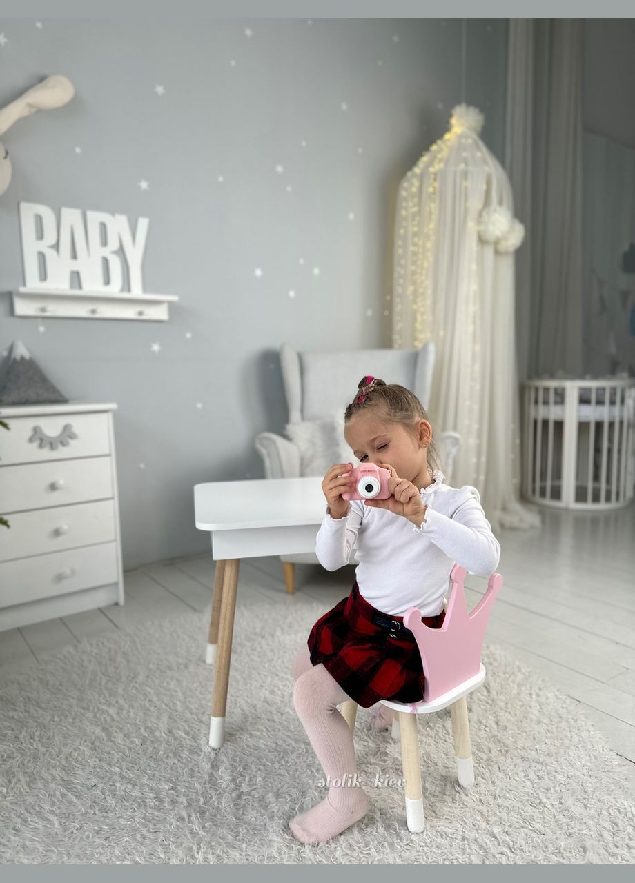 Детский столик и стульчик белый. Столик с ящиком для карандашей и раскрасок No Brand (323223338)