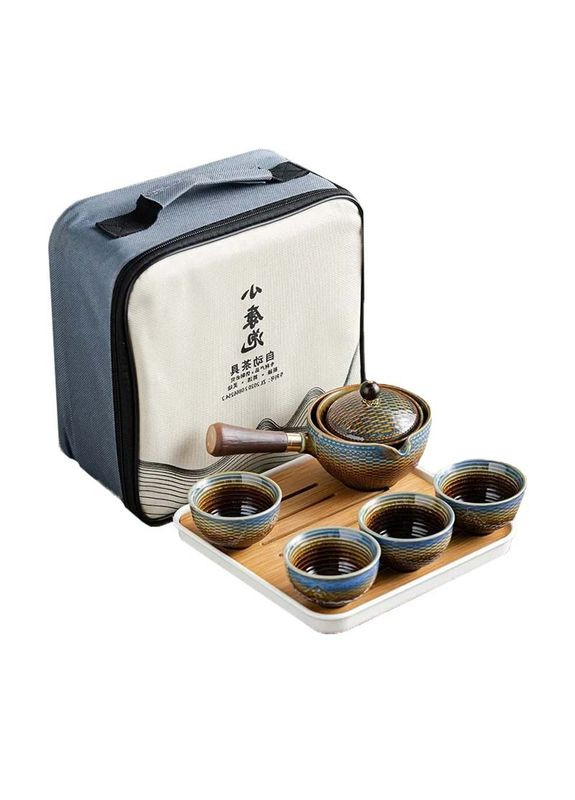 Дорожній чайний набір Dragon Blue-Golden керамічний 6 предметів 9 шт. Lesko (363023649)