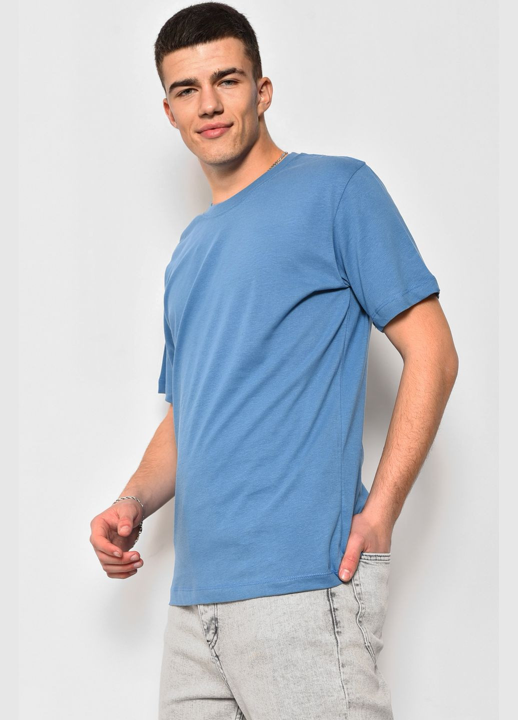 Синя футболка чоловіча однотонна синього кольору Let's Shop
