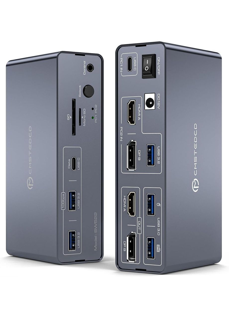 Док-станція CMSTECD SW522 13 в 1 KVM 4K60 Гц HDMI і 4K120 Гц DP KVM-перемикач 2 монітори 2 комп'ютери No Brand (351371625)