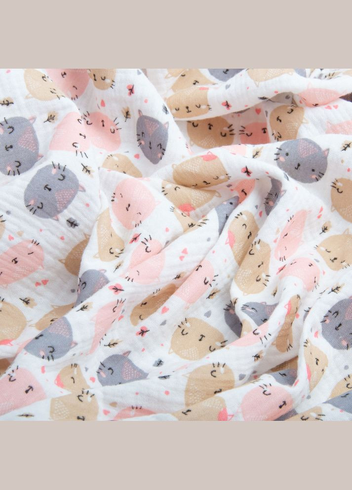 Тканина бавовна Муслін 135 см, 120 г/м2 для суконь, блузок, спідниць, халатів, костюмів, пледів котик біла IDEIA (362947154)