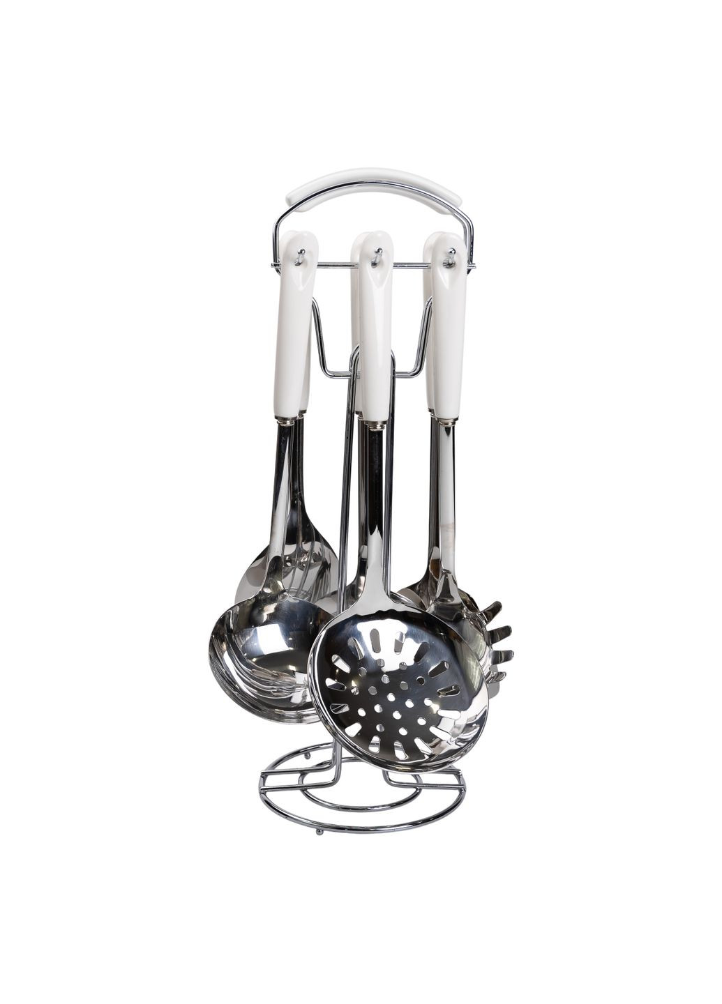 Набор кухонных принадлежностей 6 штук с керамической ручкой на подставке, хром Yiwu (328603748)