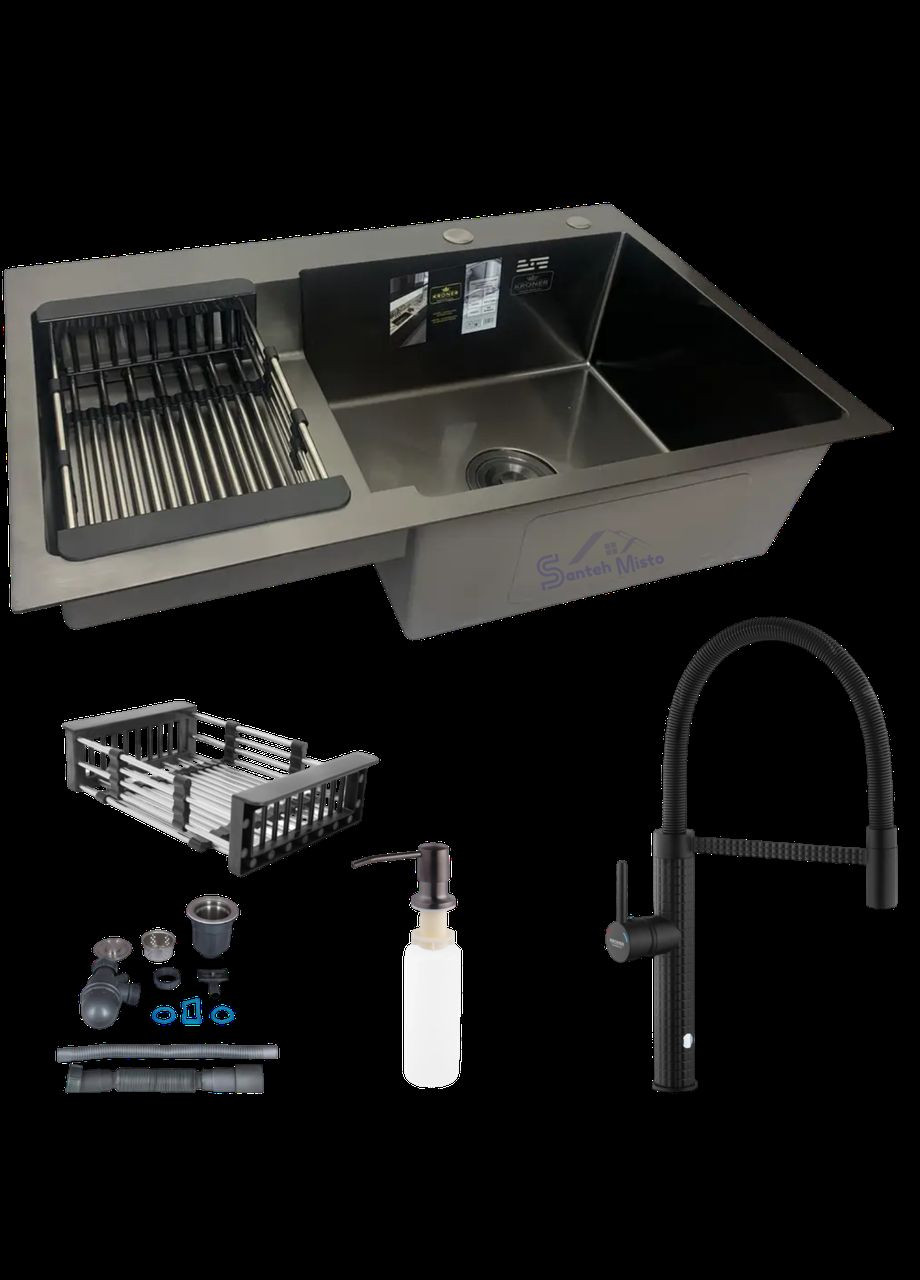 Комплект кухонной мойки KRP Schwarze-78Х48RHM PVD R Kroner (336939158)