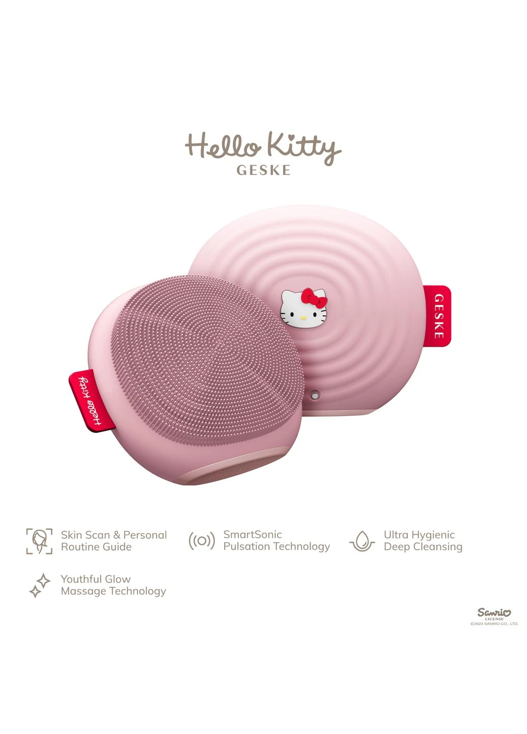 Электронная ультразвуковая щетка для лица Sonic Facial Brush 4 в 1 by Hello Kitty, pink GESKE (386485613)