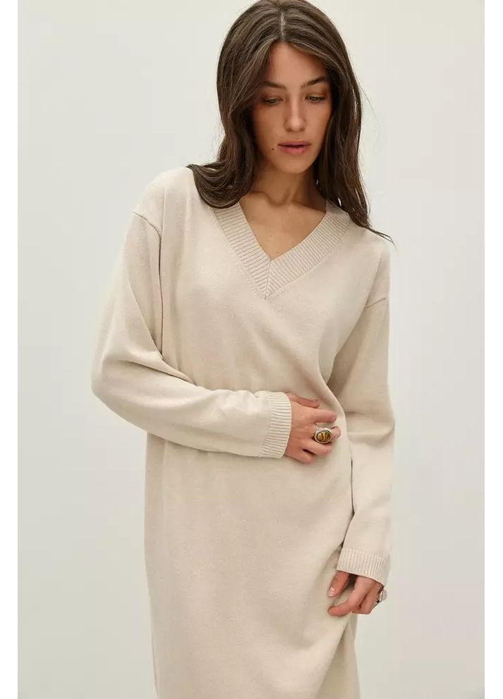 Бежевый платье женское с v-образным вырезом mkrm4298 Rica Mare