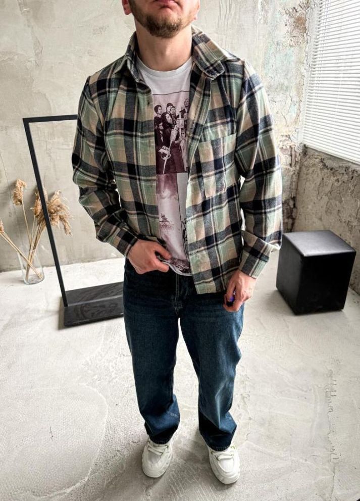 Оливковковая (хаки) кэжуал рубашка No Brand