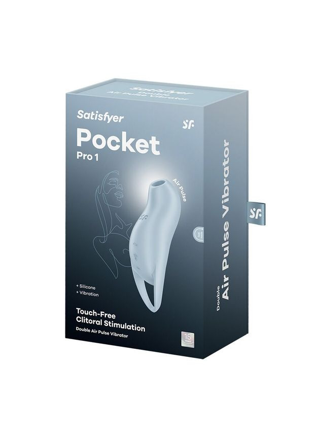 Вакуумний кліторальний стимулятор з вібрацією Pocket Pro 1 Blue Satisfyer (335392562)