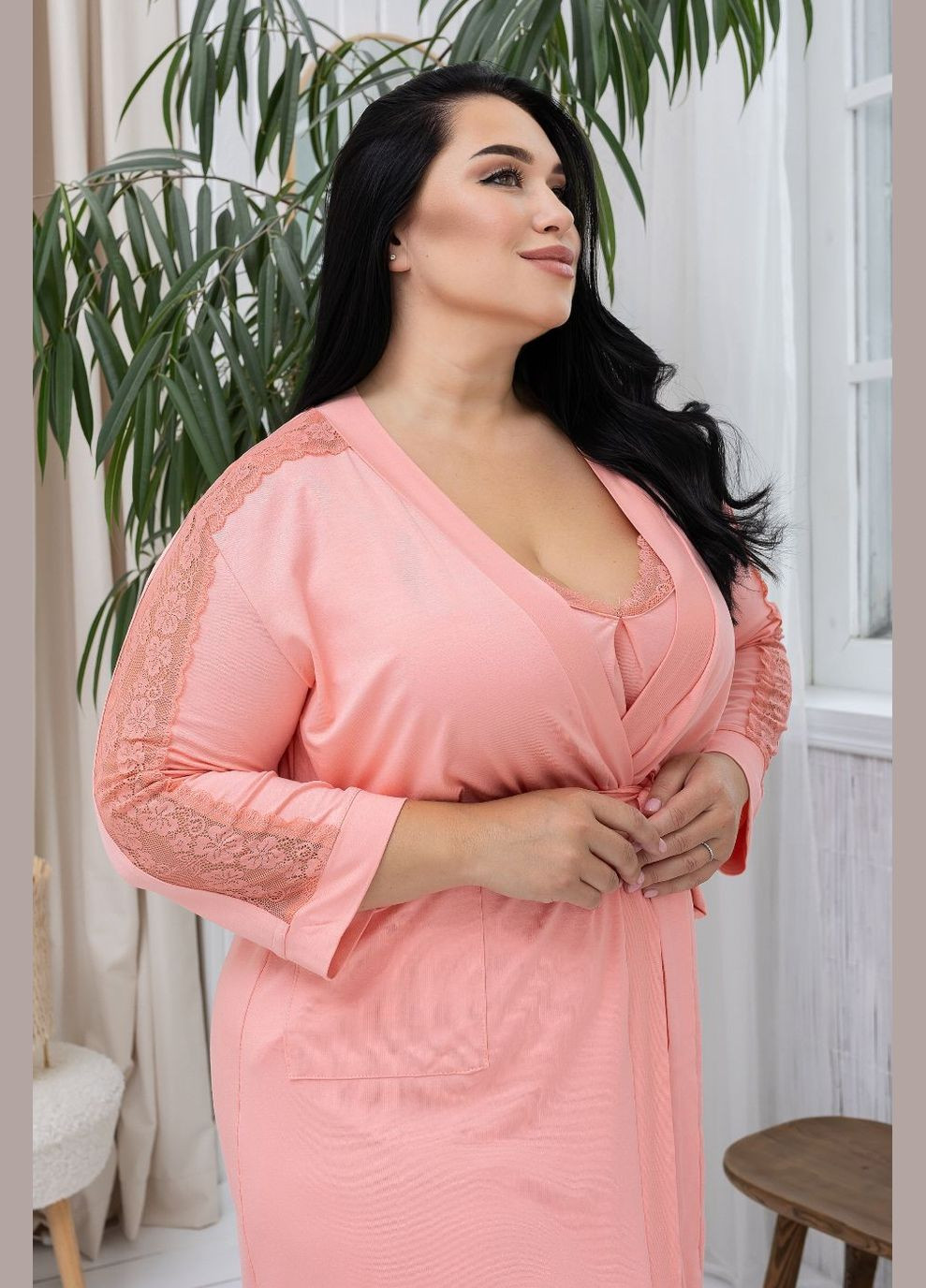 Ніжний жіночий халат трикотаж Хп1212 Персиковий MiaNaGreen (316714549)