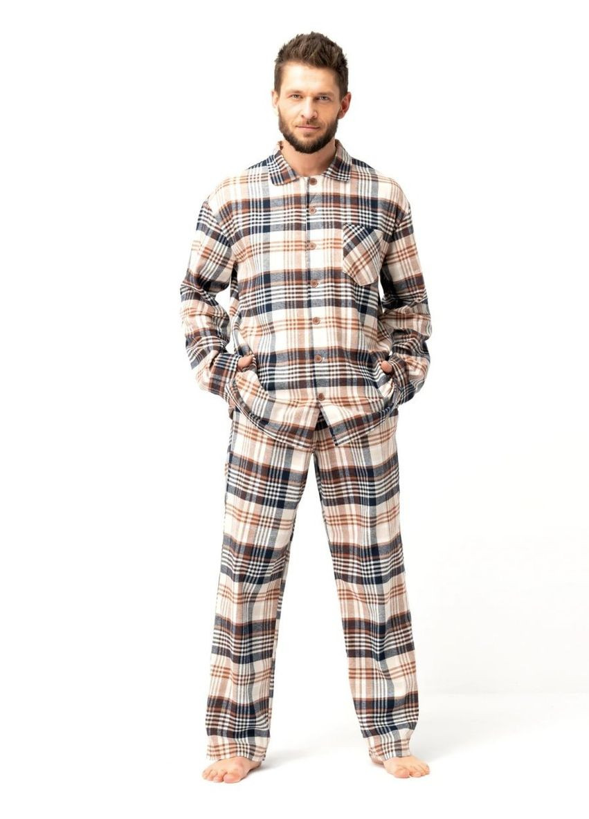 Фланелева чоловіча піжама в клітинку сорочка і штани MNS 443 Big Key (368304078)