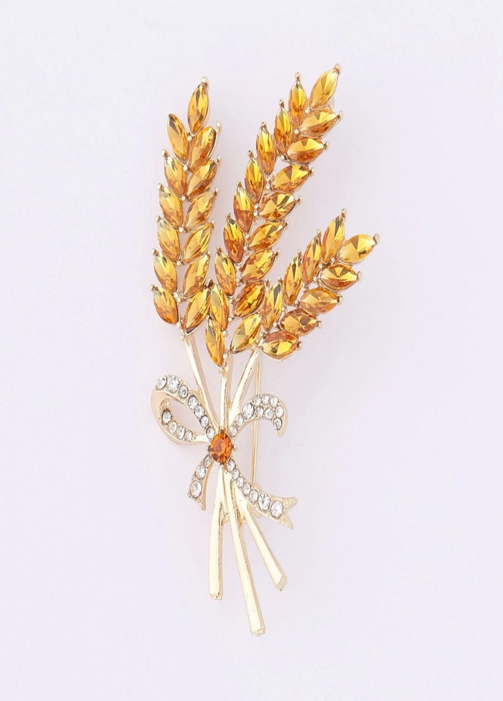 Золотиста патріотична потрійна брошка Колосся пшениці з кристалами символ України жовта Fashion Jewelry (292144497)