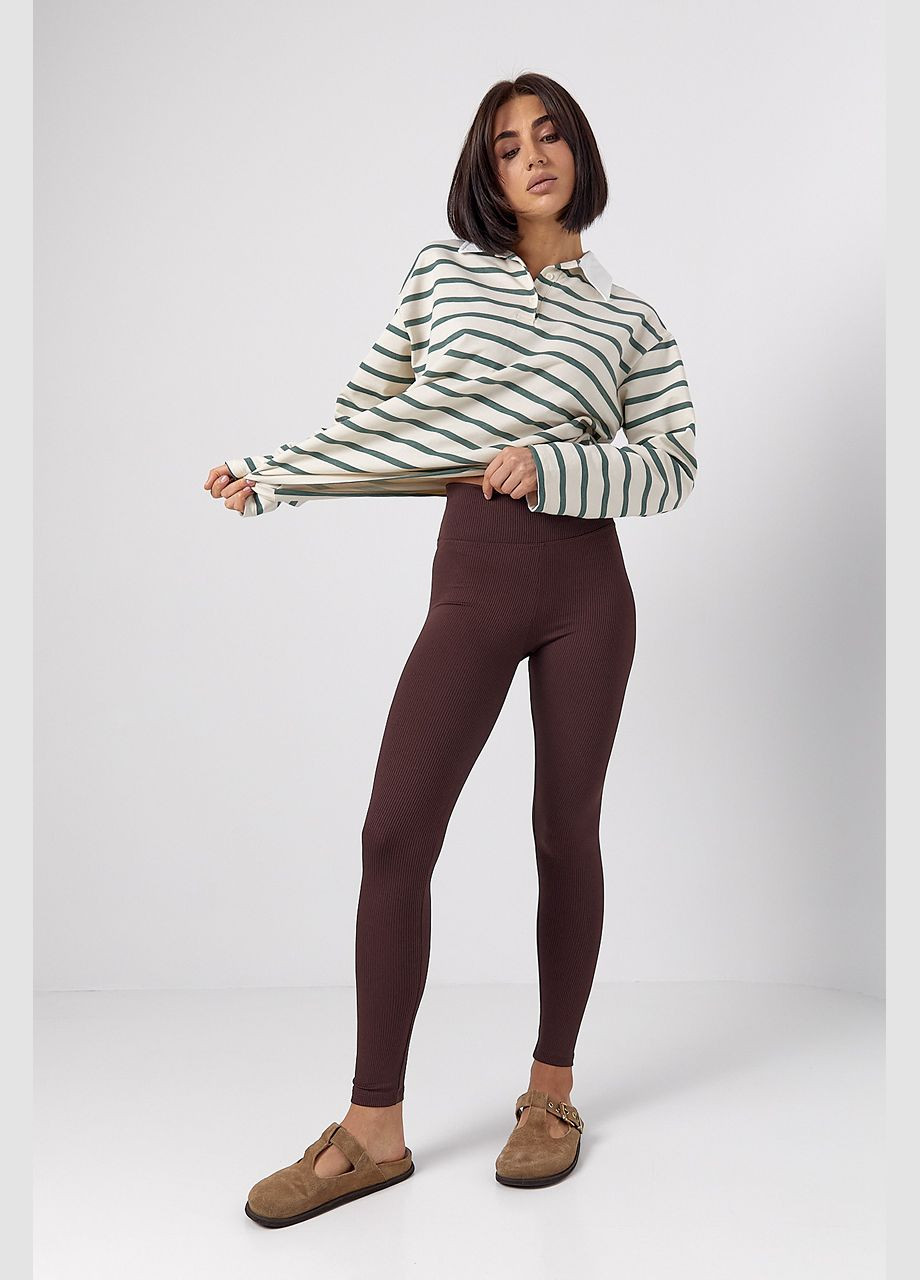 Коричневые демисезонные лосины из эластичного трикотажа в рубчик Lurex