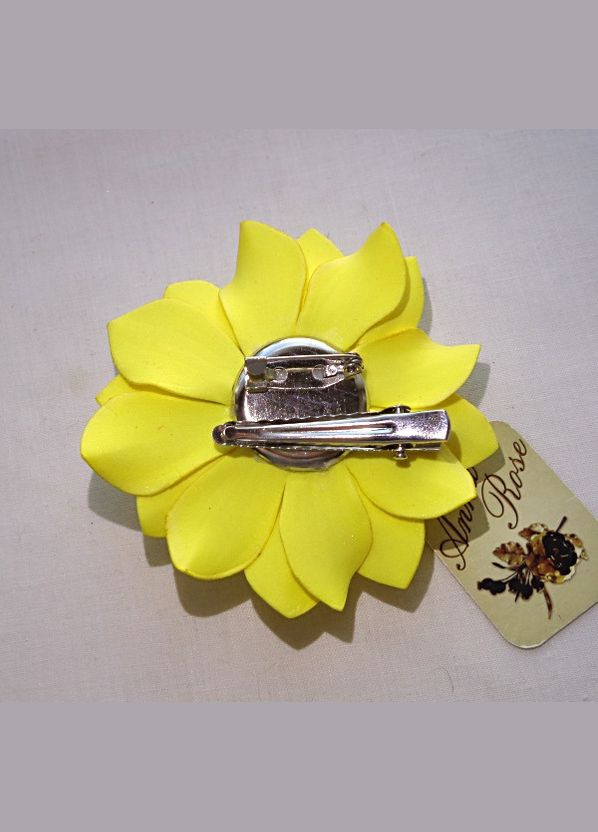 Брошка та шпилька з квіткою з фоамірану ручної роботи "Жовта Жоржина" No Brand (349843322)