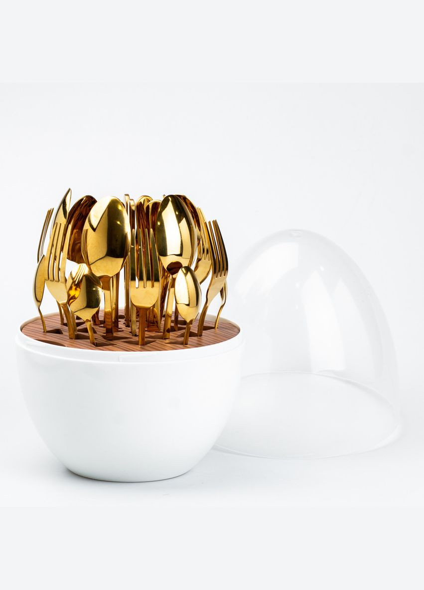 Набор столовых приборов золотых на 6 персон из нержавеющей стали 24 штуки с подставкой TS Kitchen (326066677)