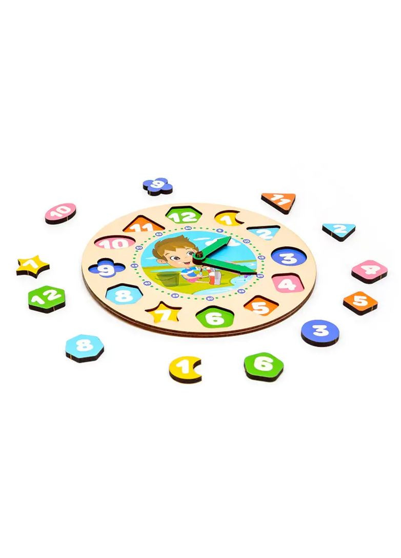 Сортер дерев'яний годинник навчальний для хлопчиків від 3 років в асортименті Puz-22935 PuzzleOK Дер6297 (370651450)