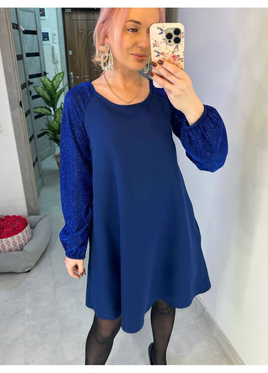 Синя святковий стильна сукня вільного крою кльош No Brand