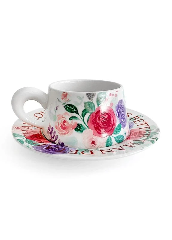 Сувенірний подарунковий кавовий набір Spring Flowers чашка+страждачка + подарункова коробка керамічний 5 шт. Lesko (388690978)