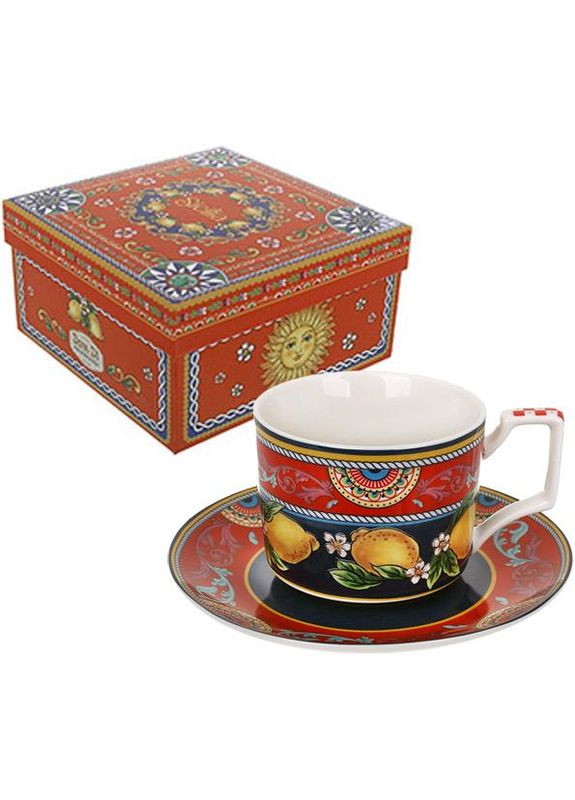 Чашка с блюдцем Sicilia фарфоровая 220мл для сервировки подарочная посуда в коробке Bona (368988244)